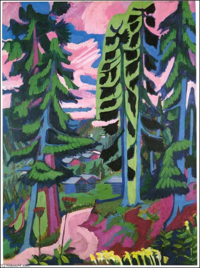 Qui a représenté ces sapins dans un paysage de montagne ?