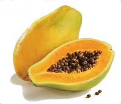 Quel est ce fruit tropical jaune orangé, une baie qui contient des vitamines A, B1, B2 et C ?