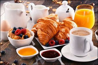 Parlons maintenant de ton petit-déjeuner : que prends-tu le matin avec ton jus de fruits/d'orange/de pomme ?