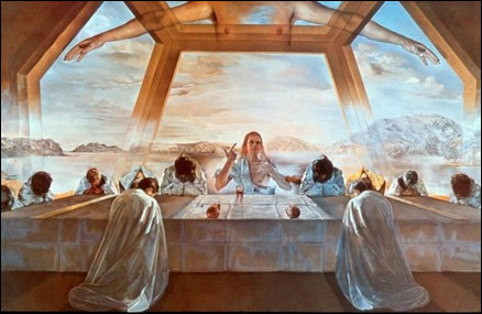 Ce peintre surréaliste reprend la règle d'or dans les dimensions de sa toile (270 cm x 168,3 cm) pour représenter la Cène du Christ. Quel est ce peintre de génie ?
