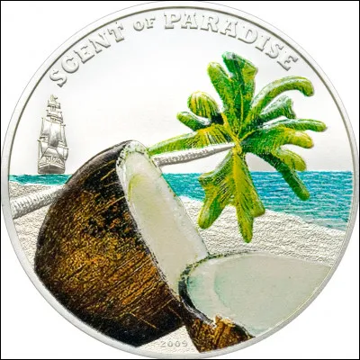 Quel pays a frappé à 2 500 exemplaires une pièce de monnaie contenant des odeurs de noix de coco ?