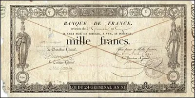 Jusqu'au milieu du XIXe siècle, tous les billets émis par la Banque de France étaient imprimés avec une encre noire. Le premier billet coloré qui fut alors diffusé était...
