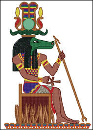 Comment se nomme ce dieu égyptien représenté avec une tête de crocodile coiffée d'un disque solaire orné d'un uræus ?