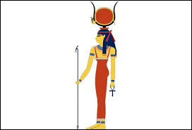 Quel est le nom de cette déesse égyptienne souvent représentée en vache ou femme coiffée d'un disque solaire ?