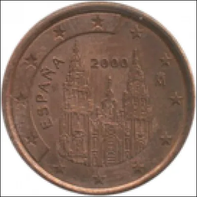 Sur la pièce de 1, 2 5 centimes espagnole, vous pouvez voir la cathédrale de Saint-Jacques-de-Compostelle.