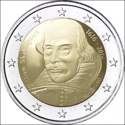 Une pièce de 2 euros de Saint-Marin de 2016 commémore les 400 ans de la mort de William Shakespeare. À quelle pièce de théâtre faut-il l'associer ?