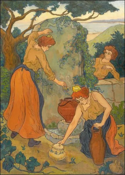 Qui a peint ces trois femmes, avec leurs pots, à la fontaine ?