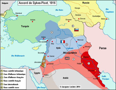 Lors des accords de Sykes-Picot en mai 1916, à qui est confiée la Palestine ?