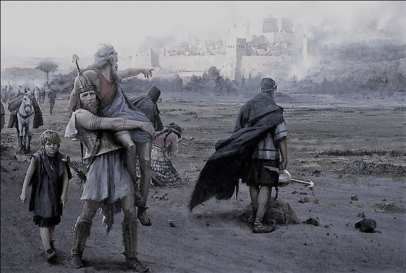 Qui est ce héros troyen portant son père Anchise s'enfuyant de Troie saccagée ?