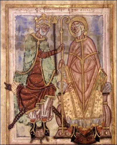 Au début du Moyen Âge, le pouvoir, l'art et le religieux sont entremêlés. Quel roi, représenté à gauche, investit Audomar à la tête de l'évêché de Thérouanne au XIe siècle ?