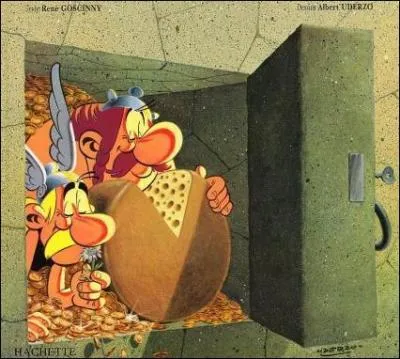 Sur quelle couverture d'album peut-on voir Astrix et Oblix installs dans un coffre-fort rempli de fromage ?