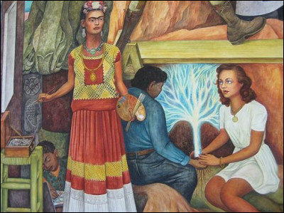Voici une œuvre sublime de Diego Rivera. Au premier plan, on reconnaît Frida Kahlo, mais qui est l'actrice dont il tient la main ?