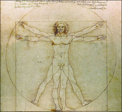 Ce dessin à la plume réalisé vers 1490, appelé "L’Homme de Vitruve", est une oeuvre de ...