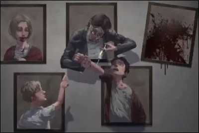 Qui se trouve sur le tableau où on ne voit que du sang ?