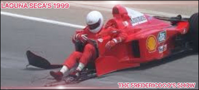 En cette année 1999, au volant de sa Ferrari F399, sur le circuit de Laguna Seca, Frederico Kroymans, ________ par la vitesse, souhaitait sans doute mettre au pied de la lettre l’expression “courir ventre à terre”, pensant de ce fait aller plus vite, mais la barrière du Corkscrew, un virage en “S” en dévers, fut le dernier _______ à sa quête du record du tour.