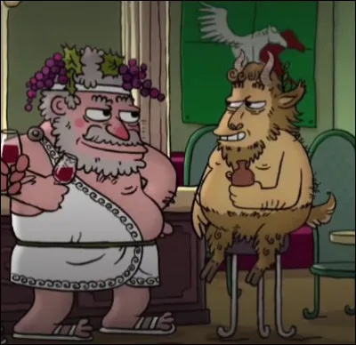 D'autres noms sont cités (à comparaître ?). Parmi les beaux parleurs, nous reconnaissons ici Dyonisos et son acolyte Pan, lequel a pris un pseudonyme mortel. Lequel est-ce ?