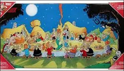 Dans quel album voit-on un Romain participer au banquet final ?