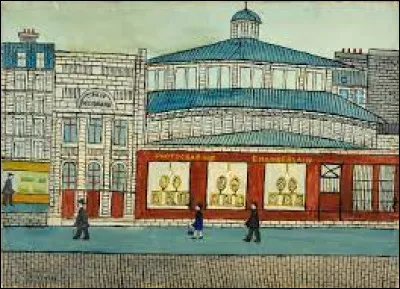 Voici, vu de l'extérieur le cirque Medrano, représenté par le peintre d'art naïf :