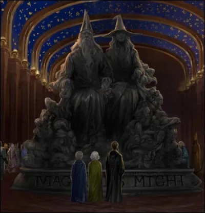 Comment est appelée la statue au milieu de l'atrium du ministère de la magie ?