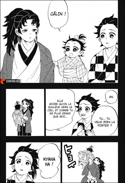 Au milieu à droite, complète
"Ah... tu... tu veux bien la porter ? Elle adore qu'on la soulève vers le ... , et comme tu es plus grand que moi..."