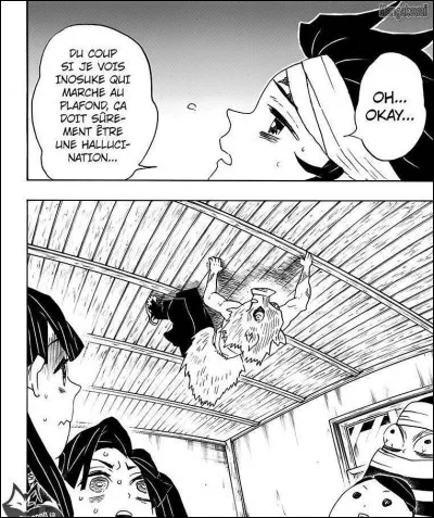 Complète : "Oh... Okay... Du coup si je vois le Inosuke qui ... au plafond, ça doit surement être une hallucination."