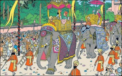 Tintin reçoit les honneurs à dos d’éléphant. Mais dans quel album se situe l'action ?