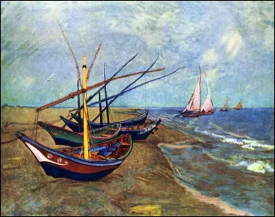 Voici les bateaux de pêches aux Saintes-Marie de la mer, par l'artiste :