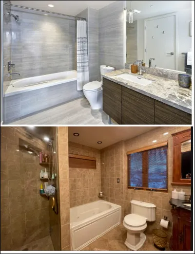 À l'étage, deux salles de bains sont disponibles. Quelle est leur particularité ?