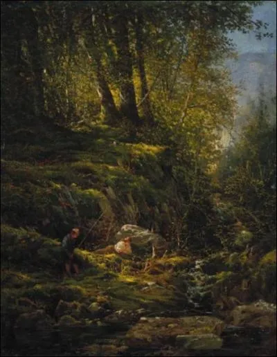 Qui est le crateur de l'oeuvre suivante : 'Ruisseau  truites en fort', huile sur toile, v. 1875 ?