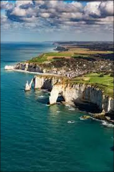 Quel écrivain comparait l'une des arches des falaises d'Étretat à la trompe d'un éléphant plongée dans l'eau ?