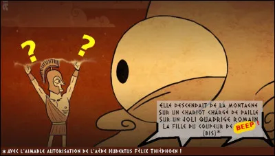 « Et pour finir, la fine équipe menée par un certain Ulysse (natif d'Ézulis, dans la mini-ZUP d'Ithaque) lui aurait lancé le défi, tout en braillant des chants de corps d'hoplites, de se tatouer le blanc de l'oeil à l'aide ... »