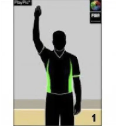 La main droite levée bras tendu en même temps que le coup de sifflet...