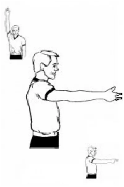 Bras tendu à l'horizontale en montrant 3 doigts et sifflé pour...