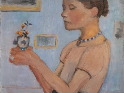 Qui a peint "Jeune fille tenant des fleurs jaunes dans un verre" ?