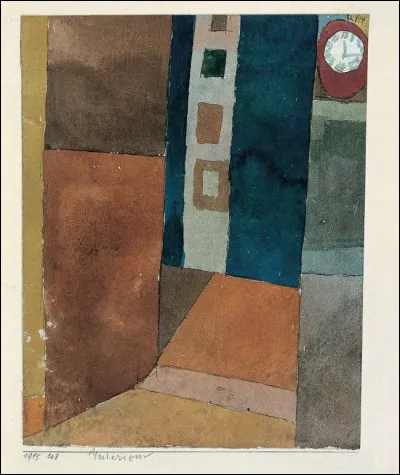 Qui a réalisé la peinture de cet intérieur avec horloge ?