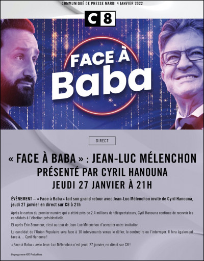 Quelle a été l'audience de "Face à Baba" lors du passage de Mélenchon dans l'émission ?