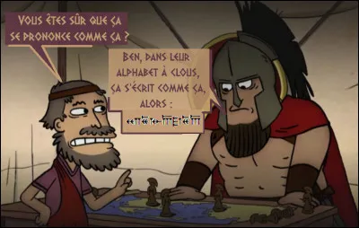 Léonidas sera chargé de recevoir les émissaires du roi perse [...lequel ?] Comment nomme-t-on l'écriture des Perses de l'époque ?