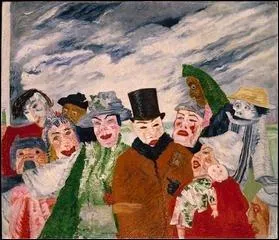 Ah, il faut voir les masque, sous nos grand ciels d'opale et quand, barbouills de couleur cruelles, ils voluent misrables, l'chine ploye, piteux sous la pluie.