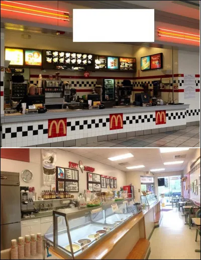 Toutes ces aventures et ces frayeurs vous ont donné faim ? Pas de problème, notre parc possède deux restaurants, un fast food et un glacier. Quelle enseigne est présente pour le premier ?