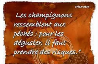 Citation : 
À quel écrivain et romancier doit-on cette phrase ?
''Les champignons ressemblent aux péchés : pour les déguster, il faut prendre des risques.''