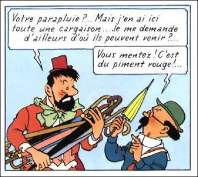 Pendant leur long cheminement vers Tchang, Haddock, sous l'effet du soleil entre autres, est le jouet de rêveries hallucinatoires : dans l'une de ces visions, que porte-t-il derrière le dos ?