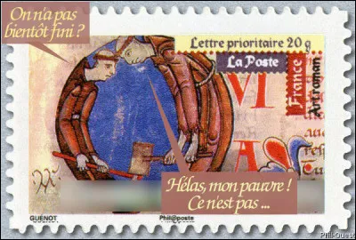 Complétez le dialogue de ces deux moines courbés sous la houe pour trouver le nom d'une célèbre abbaye.