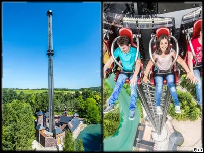 Mise en situation : Tu sors au parc d'attractions avec tes amis. Vous jouez à vous lancer des défis. C'est à ton tour : Quelqu'un te demande de faire cette attraction (sur la photo), qui est une tour de chute libre où tu monteras lentement avant une descente hyper rapide de 100 mètres de haut où tu perdras tout ton poids. Il te demande de faire ceci pour 100 euros. Acceptes-tu ?