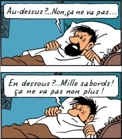 Dans quel album le capitaine Haddock est-il en prise avec une question cornélienne de dormir la barbe au-dessus ou en-dessous du drap ?