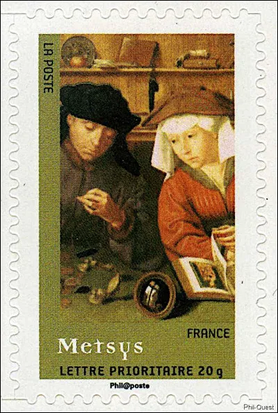 "Le Prêteur et sa femme", Quentin Metsys (1514) > Le banquier ici présent utilise une "pile de Charlemagne" pour les besoins de son office : de quoi s'agit-il ?