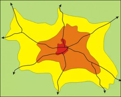 On peut délimiter une aire urbaine en trois grands espaces. Que représente la zone orange de ce schéma ?