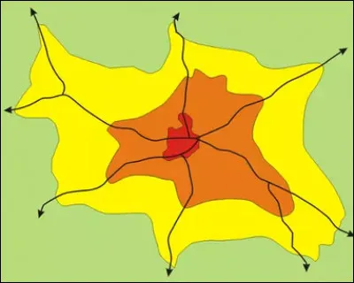 On peut délimiter une aire urbaine en trois grands espaces. Que représente la zone orange de ce schéma ?