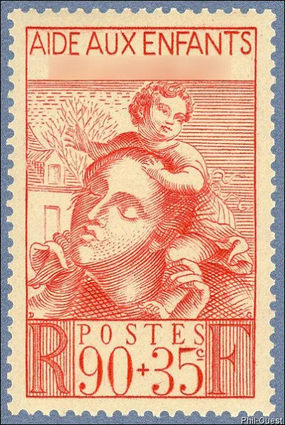 Timbre de 1939 avec une surtaxe de 35 centimes pour venir en aide aux enfants ...