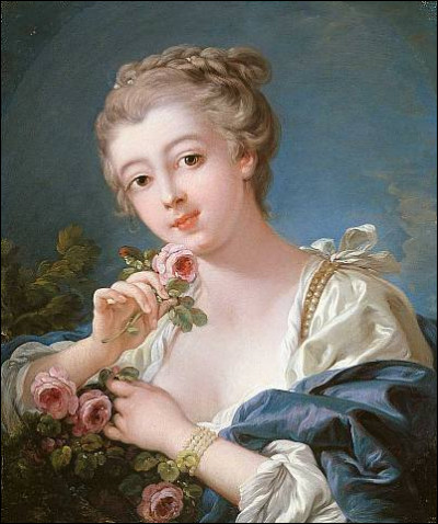 Quel peintre français du XVIIIe a réalisé "Jeune femme au bouquet de roses" ?