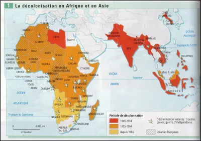 Cochez les dates de la décolonisation...